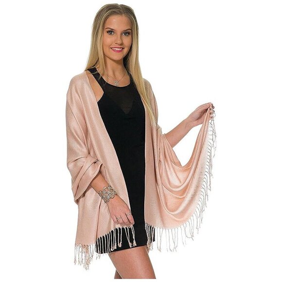 Pashmina Shawls and Wraps for Evening Dresses Pale Rose Gold - Picture 4 of 7